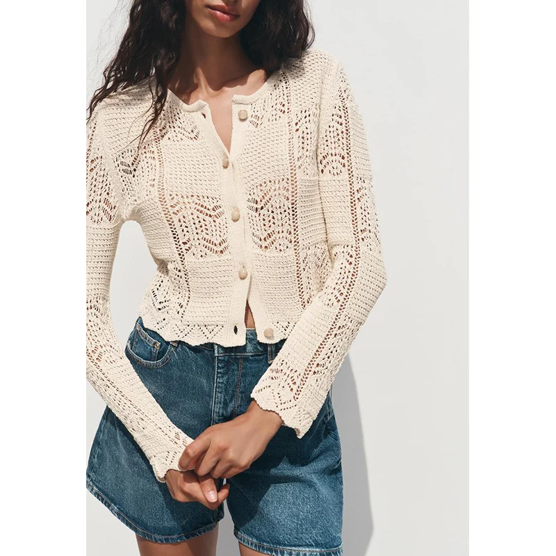 

Sweet Sle Knitted Long Sve round Ne Me Outerwear New Arrival Women's Faion ZA Summer Collection Polyester Fiber