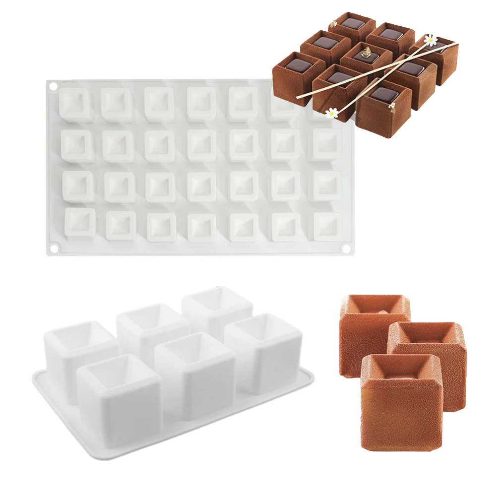 Cube Top Concave Design Silicone Cake Mold 6-Cell or 28 Cell Mousse Cake Bakeware Dessert Making Tools Kitchen Baking Supplies