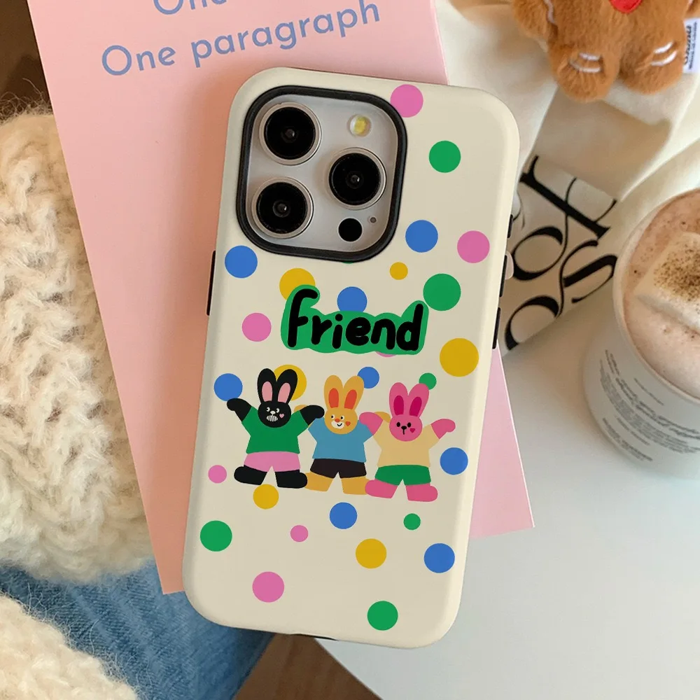 Yellow White Polka Dot Rabbit Cartoon Hard Shell 2-in-1 for IPhone 15promax 14 13 Mini 12 11 Xr Xsmax Mobile Phone Case