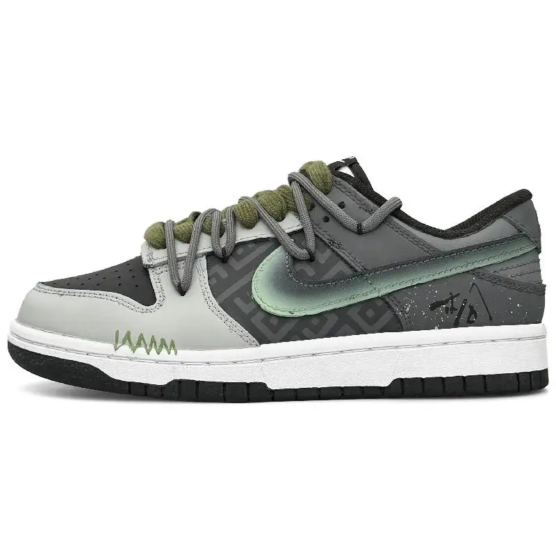 

[Custom Maze]Nike Dunk Low Top Skateboard Shoes Men's Black Green