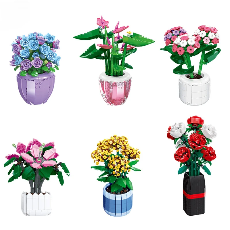 Bonsai building blocks flower office creative desktop network red decoration small particles DIY assembly blocks