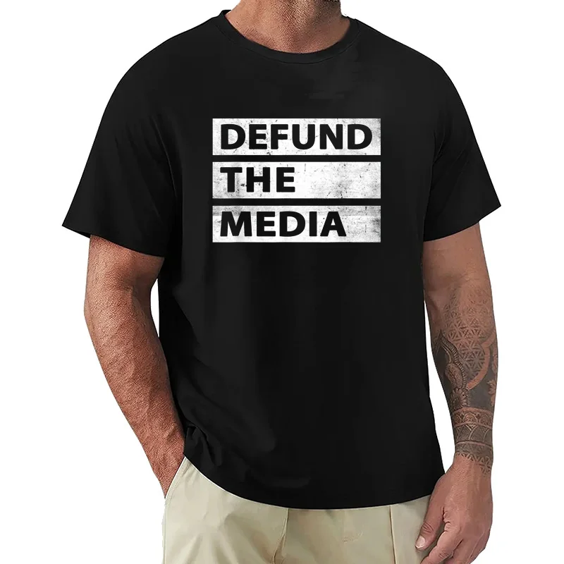 NEW! Defund The Media Political Fake News Simple Text Gift T-Shirt - MADE IN USA