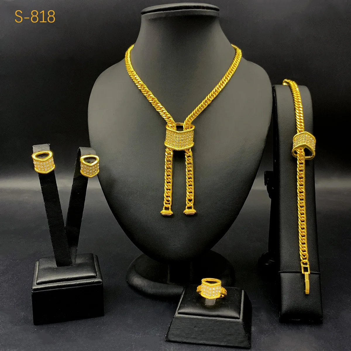 Women's 24K Gold AU999 Necklace Earrings Bracelet Ring Diamond-Inlaid-Hypoallergenic, non-oxidizable, value-preserving & stylish