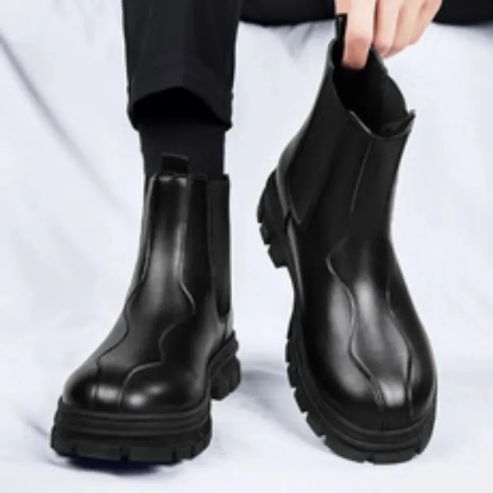 

men luxury fashion high chelsea boots black trendy original leather shoes cowboy platform boot handsome long chimney chunky bota