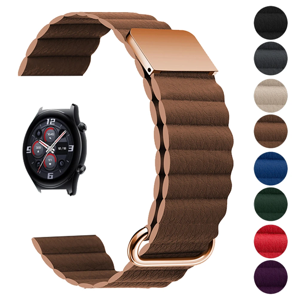 

Magnetic Leather Band for HONOR GS3 GS Pro Watchband for HONOR Watch Band ES Magic 2 42mm 46mm Wrist Strap Bracelet 20mm 22mm