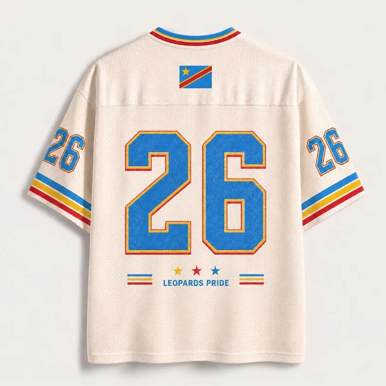 2026 New Democratic Republic of Congo Fan Uniform Football Print Breathable V-neck Mesh Football T-shirt Is A Must-have for Fans