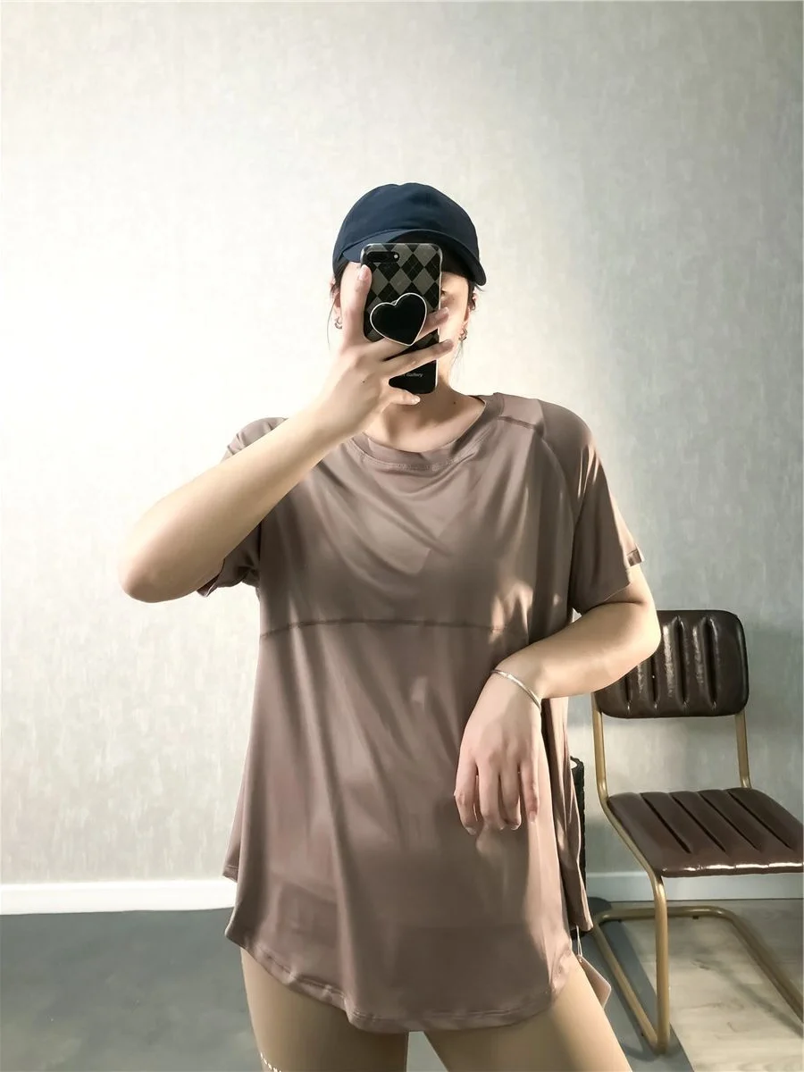 

plus Size 300 Pou Women's Khaki ort Sve T-irt Breathable Qui Dry Sweat Absorbent Loose Fit Korean Sle Casual Wear