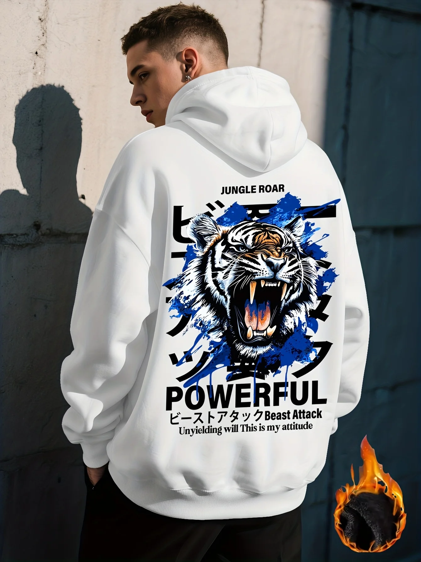 Trendy Streetwear Hoodie for Men Wild Roaring Tiger Splash Ink Graphic Print Autumn winter Casual Daily Versatile Male Pullover.