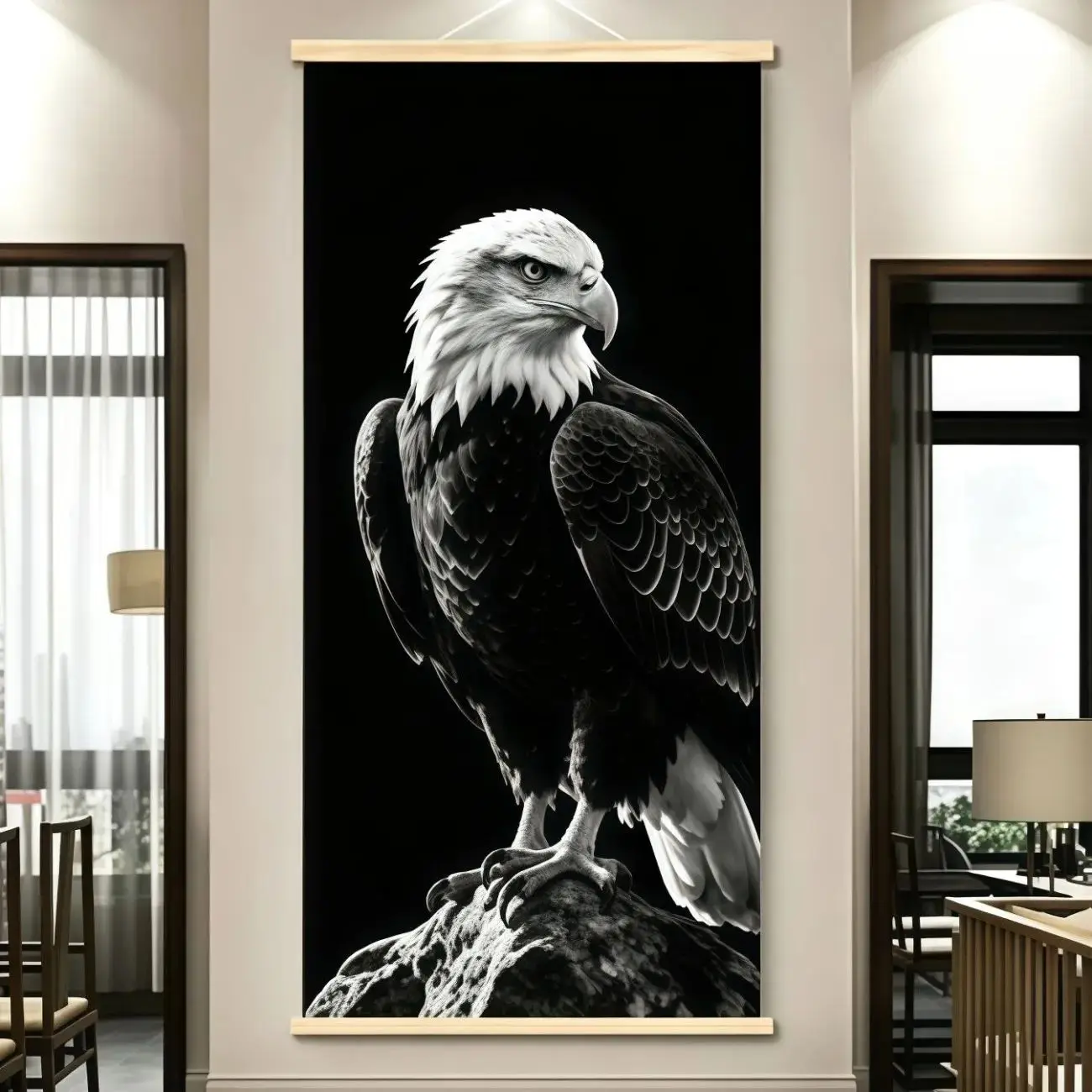 VIKAMA Animal Scroll Wall Art Tiger Eagle Buffalo Wolf Feng Shui Decor Traditional Vintage for Home Office Study Entry Gift