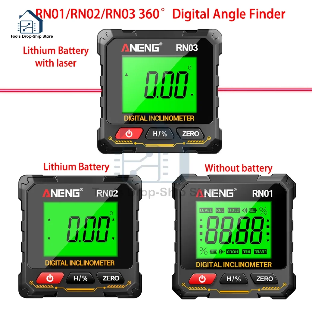 Medidor de Ángulos Digital Magnético ANENG RN02 RN03, Inclinómetro Láser Recargable por USB, Transportador, Nivel, Regla de Ángulos, Medición de Ángulos