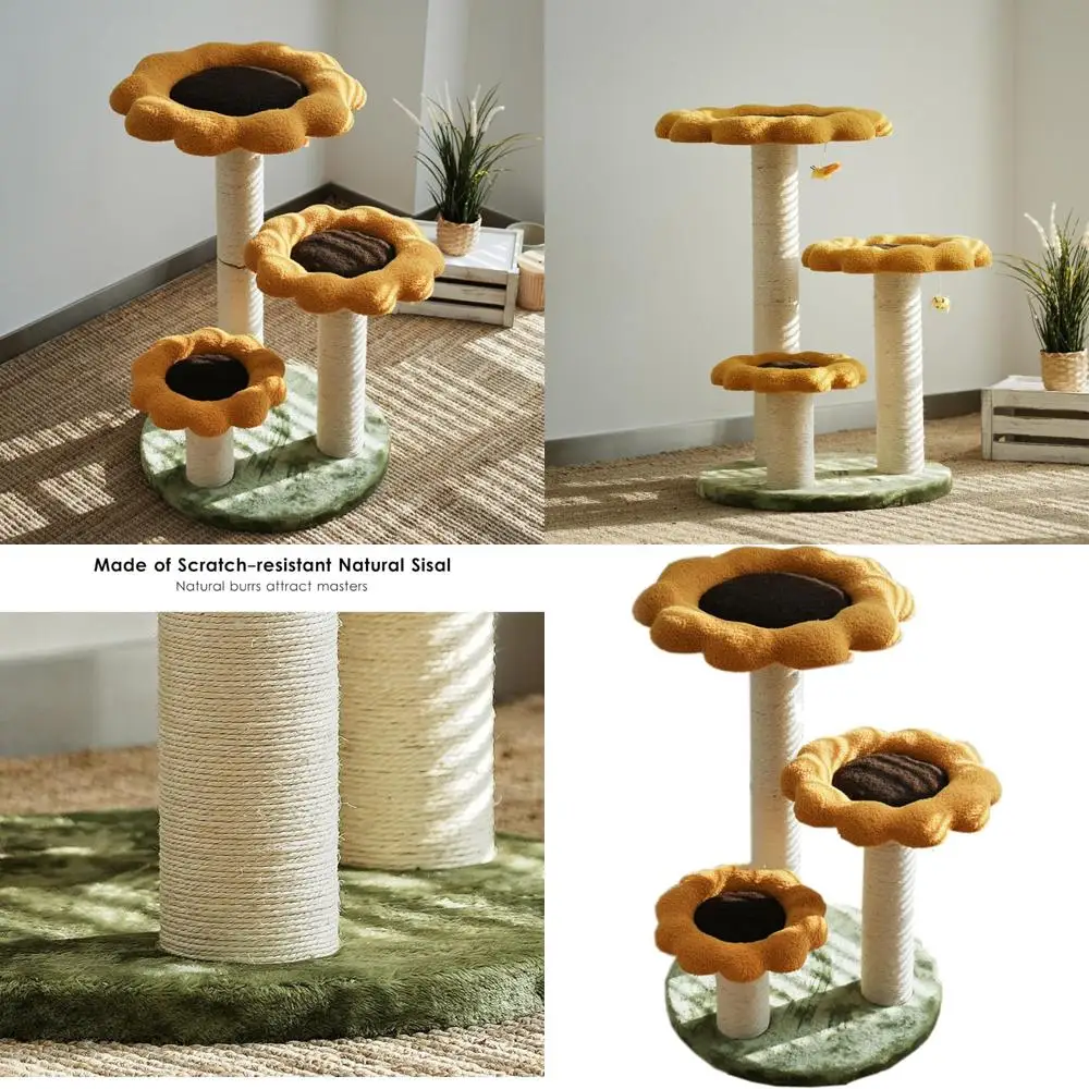 

Стильное кошачье дерево с тематикой подсолнечника для котят с когтеточкой из натурального сизаля, прочный многоуровневый игровой центр