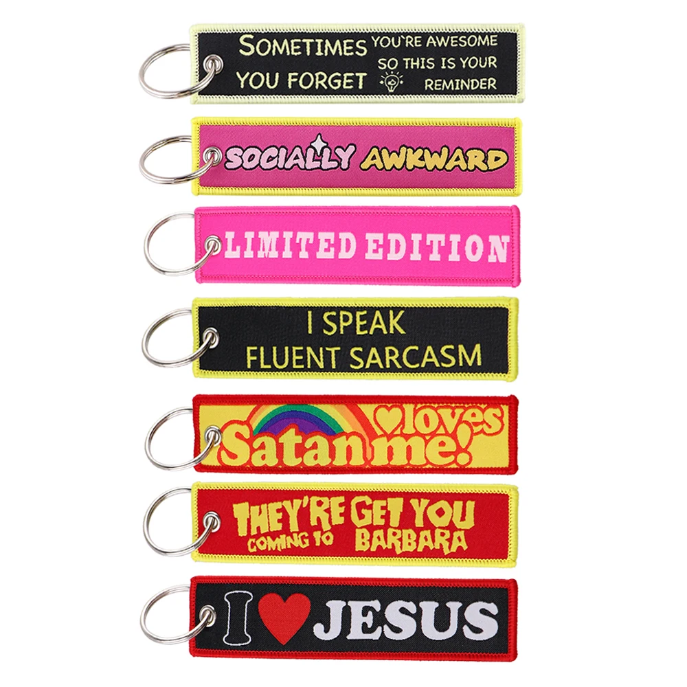 I Love Jesus Quotation Embroidered Cute Keys Tag Keychains for Women Keyring Car Keys Fashion Jewelry Accessories Gifts