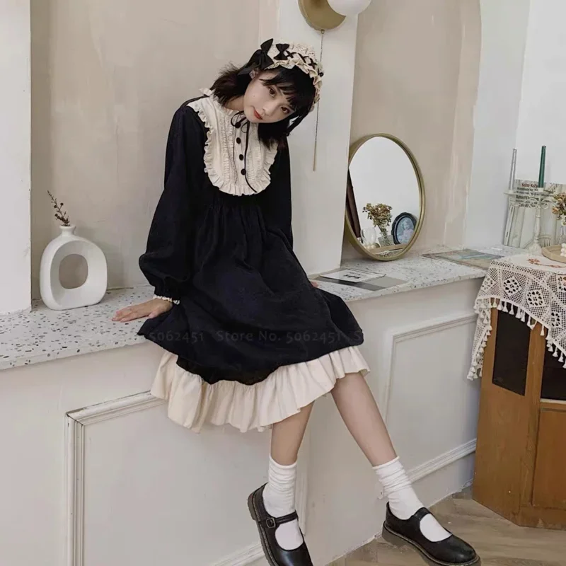 Gótico retro meninas lolita renda chá vestido de festa anime cosplay feminino princesa vestidos de manga longa japonês em kawaii doce cos mn4