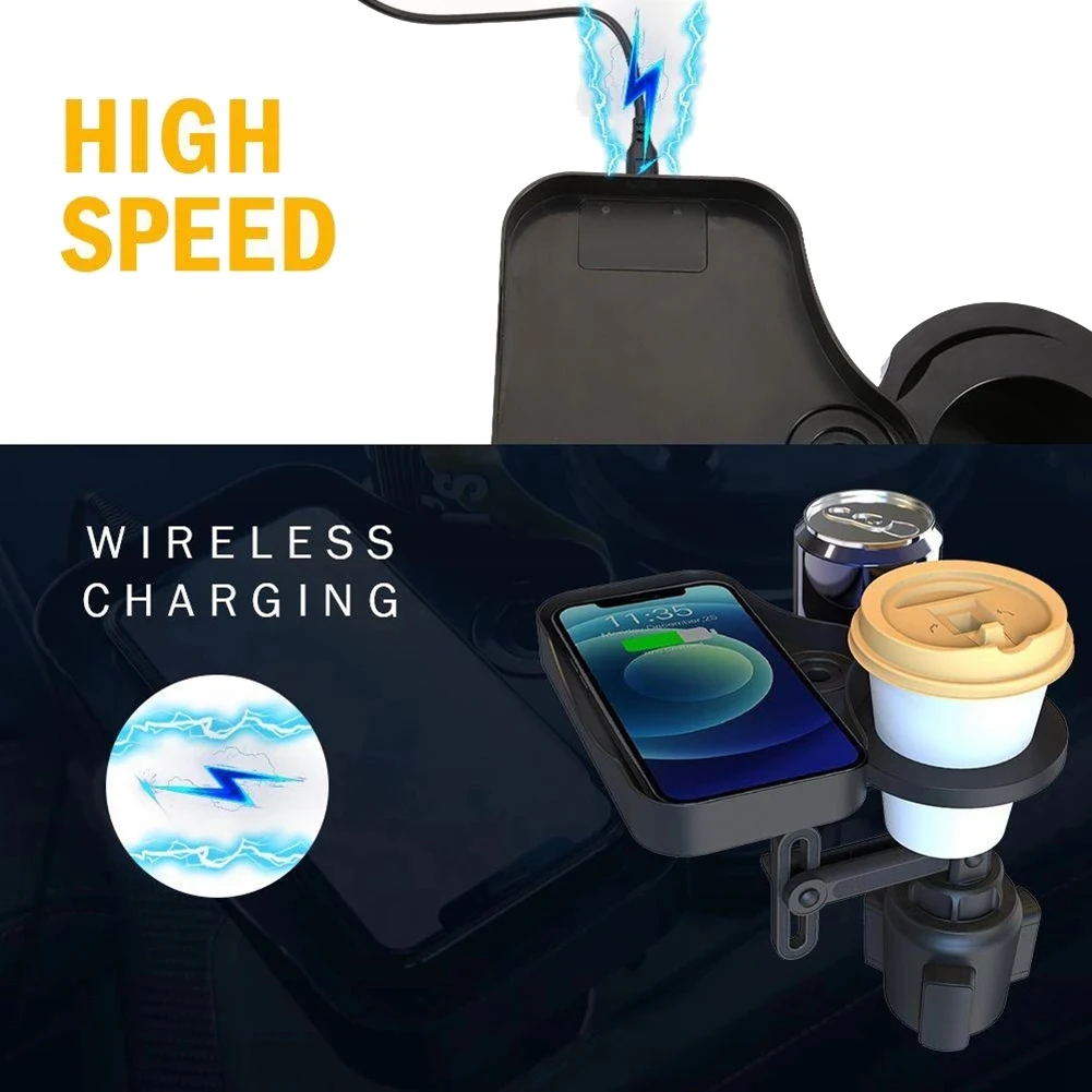 4 In 1 Cup Holder Expander Adapter Universal Rotatable Wireless USB Charging Phone Organizer Tray (Standard Type)