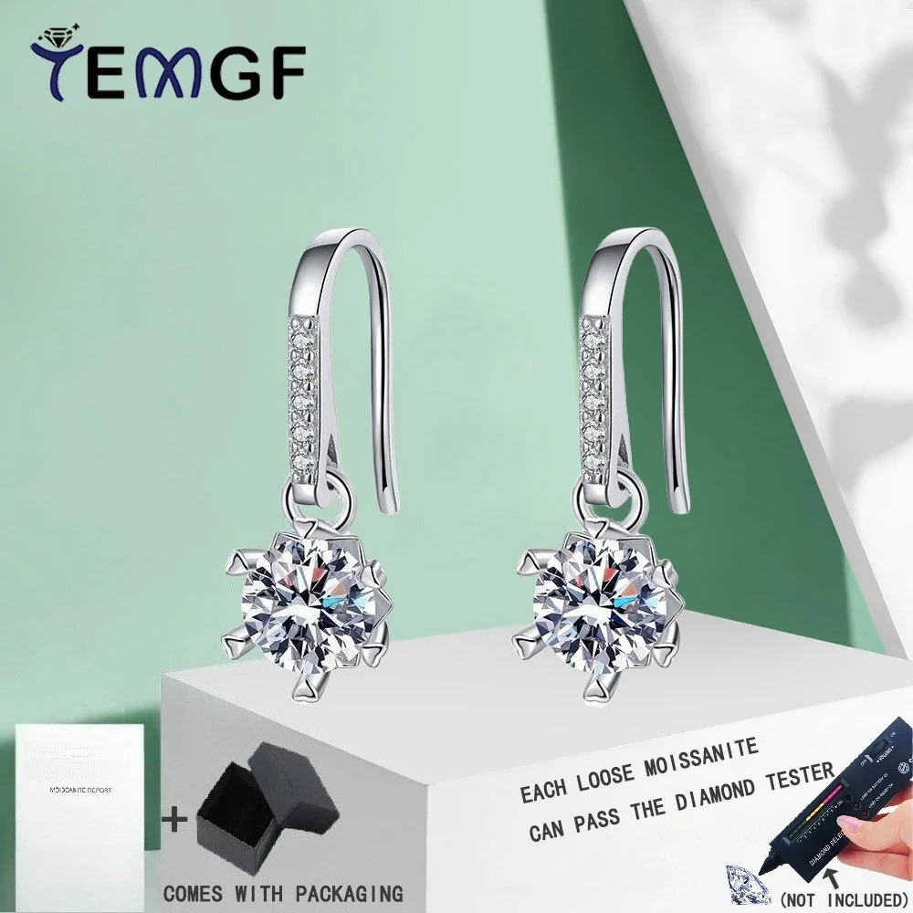

TEMGF S925 Sterling Silver Stud Earrings 5mm Moissanite/Zircon Snowflake Pendant for Women Fine Jewelry Commute Fashion Item