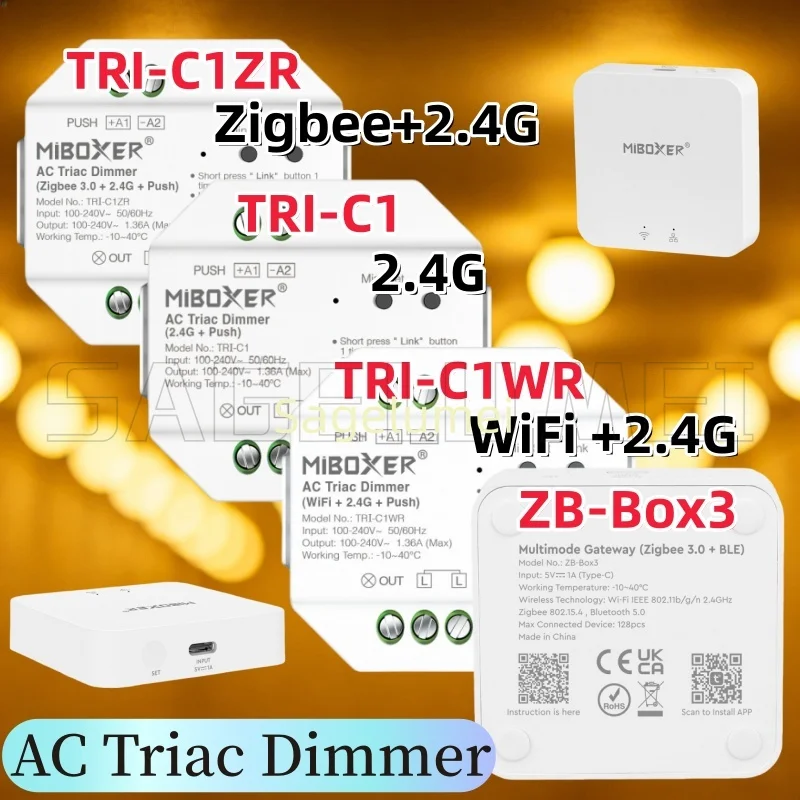 

Диммер переменного тока Triac ZB-Box3/TRI-C1/TRI-C1WR/TRI-C1ZR, 110В/220В, с радиоуправлением 2.4G, Wi-Fi, управлением через приложение/голосом, 300Вт, для галогенных ламп