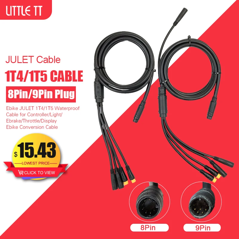 

JULET Electric Bike 1T4/1T5 Waterproof Cable for Controller/Light/Ebrake/Throttle/Display For Ebike Cable Conversion Accessories