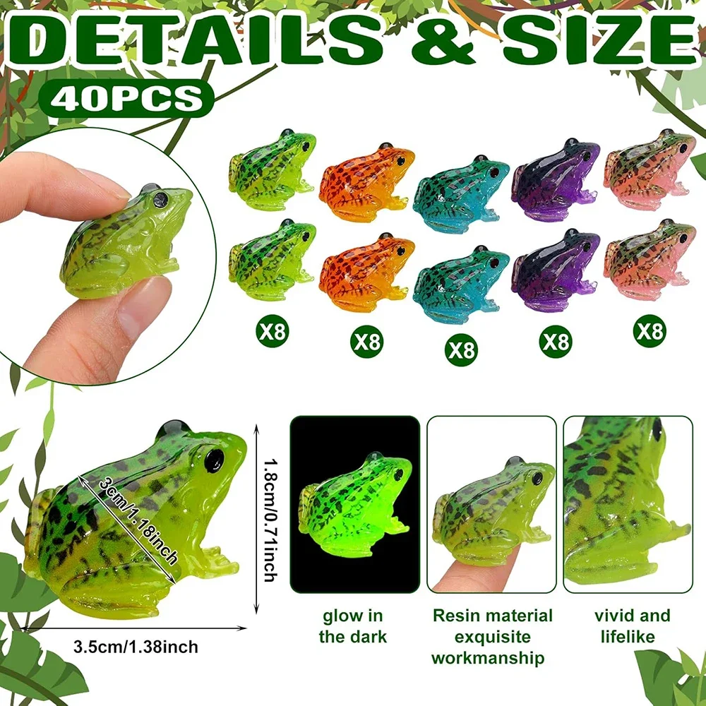 40Pcs Mini Frog Figurines Luminous Resin Frog Model Garden Decor DIY Terrarium Craft Ornament Accessories for Moss Landscape