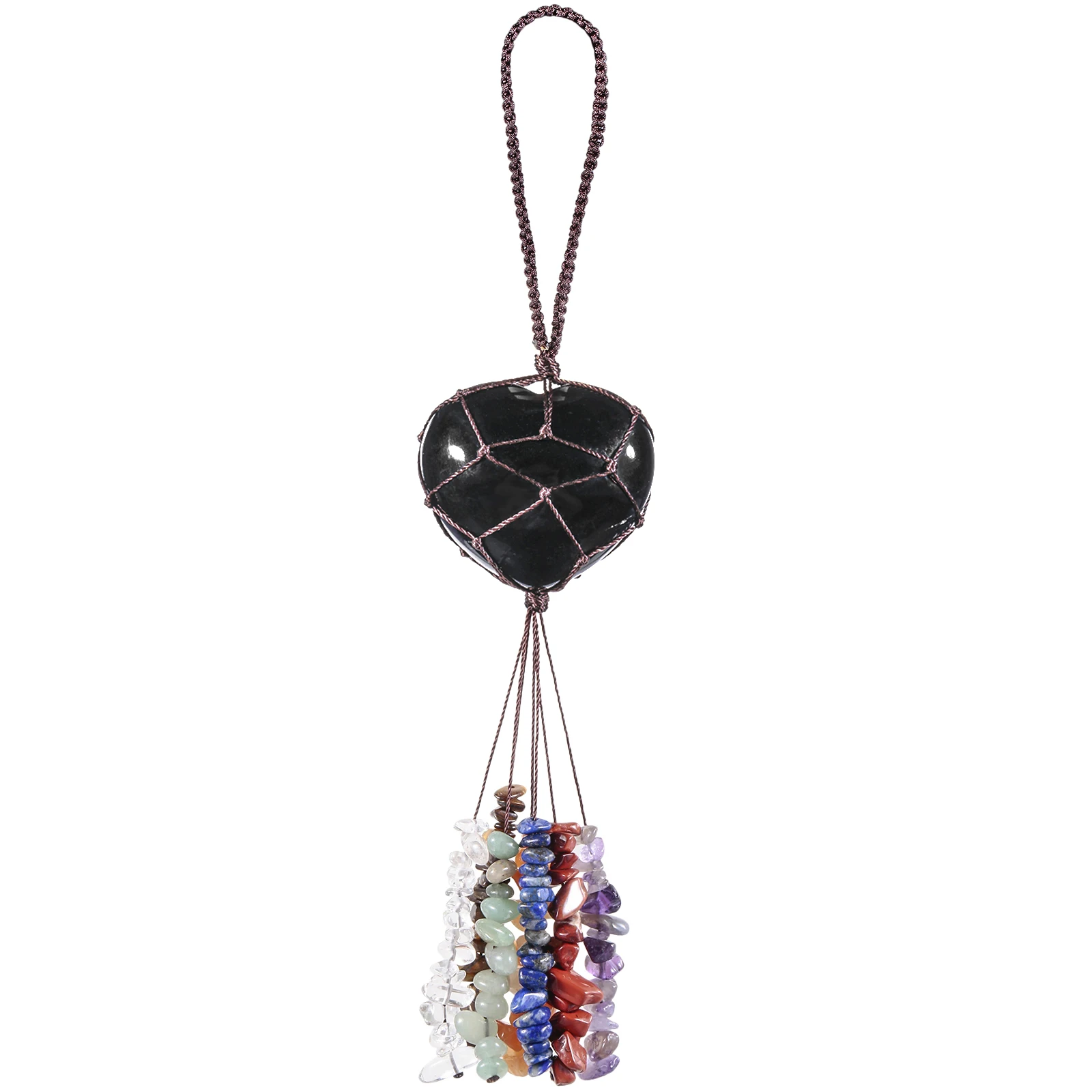 Love Heart Stone Hanging Ornaments With 7 Chakra Crystal Tassels For Car & Home Decoration