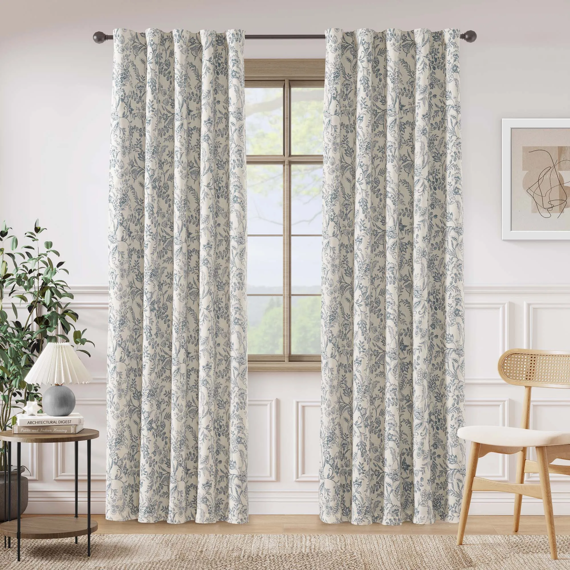 

jinchan Back Tab Drapes for Living Room Bedroom Flower Patterned Country Vintage 2 Panels Floral Lined Curtains Farmhouse Linen