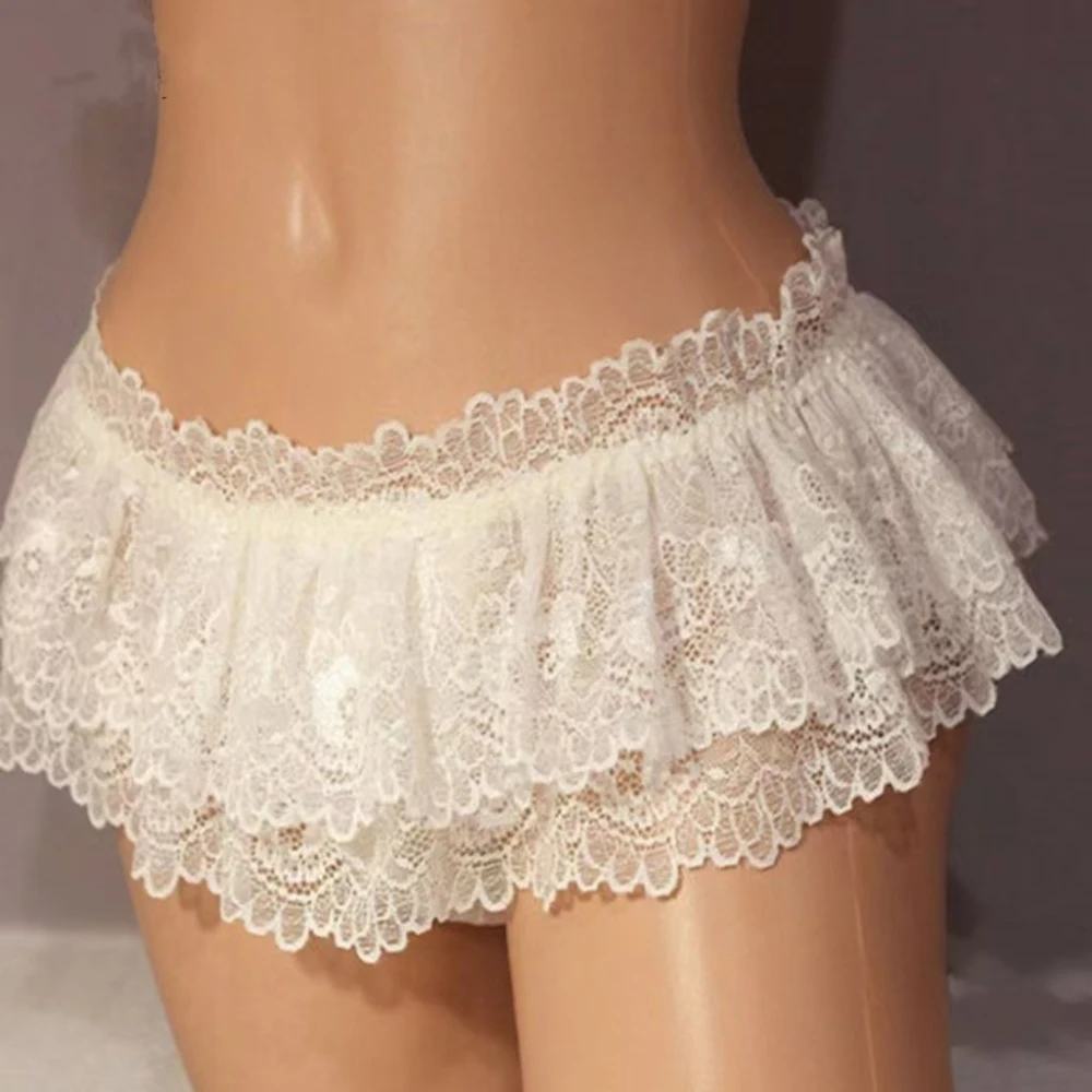 Rok Celana Dalam Renda Sissy - Celana Dalam Bikini Thong G-String Akses Terbuka Lingerie Crossdress Feminin Pakaian Dalam Berkerut