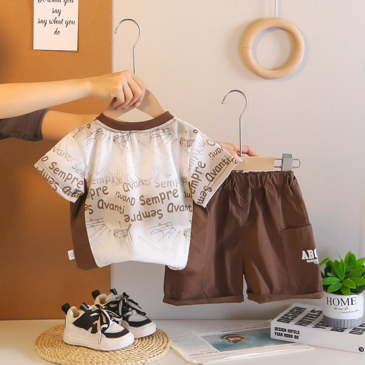 Baby Boy Outfit Set Toddler Infant Clothes 2026 New Korean Casual Letter Print Pocket T-shirts and Cargo Shorts Kids Clothing