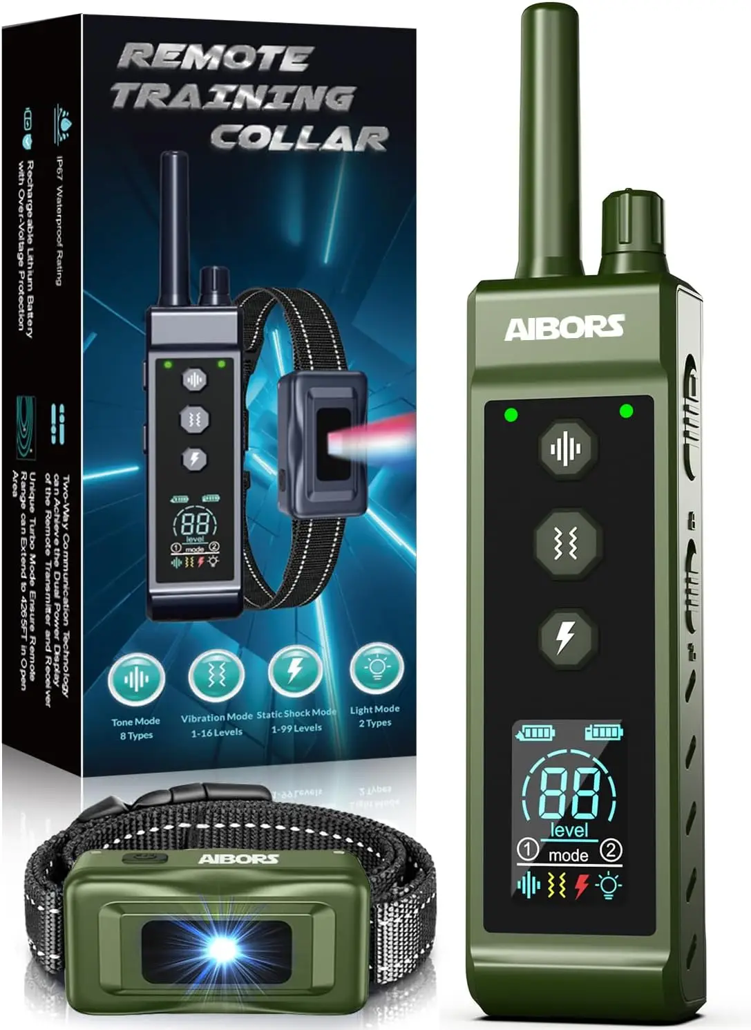 

Ошейник для собак, 4300 футов, воротник для дистанционного обучения, электронный воротник, IPX7, водонепроницаемый, 4 режима, перезаряжаемый, для 8-150 фунтов