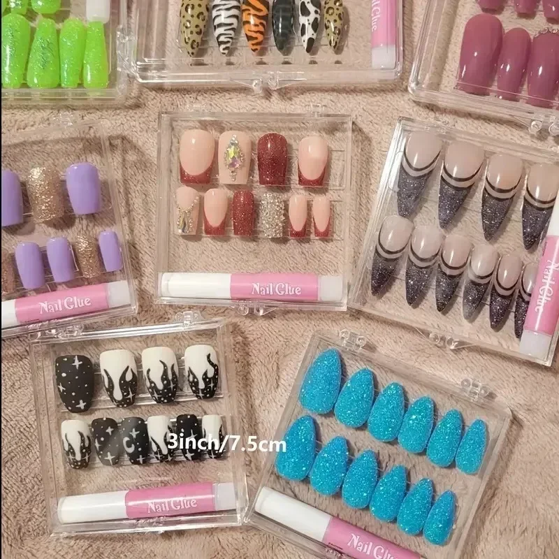 10 unids/set estuche de exposición acrílico para almacenamiento de uñas con cinta adhesiva de doble cara 7*7cm herramientas de caja de embalaje para exhibición de manicura