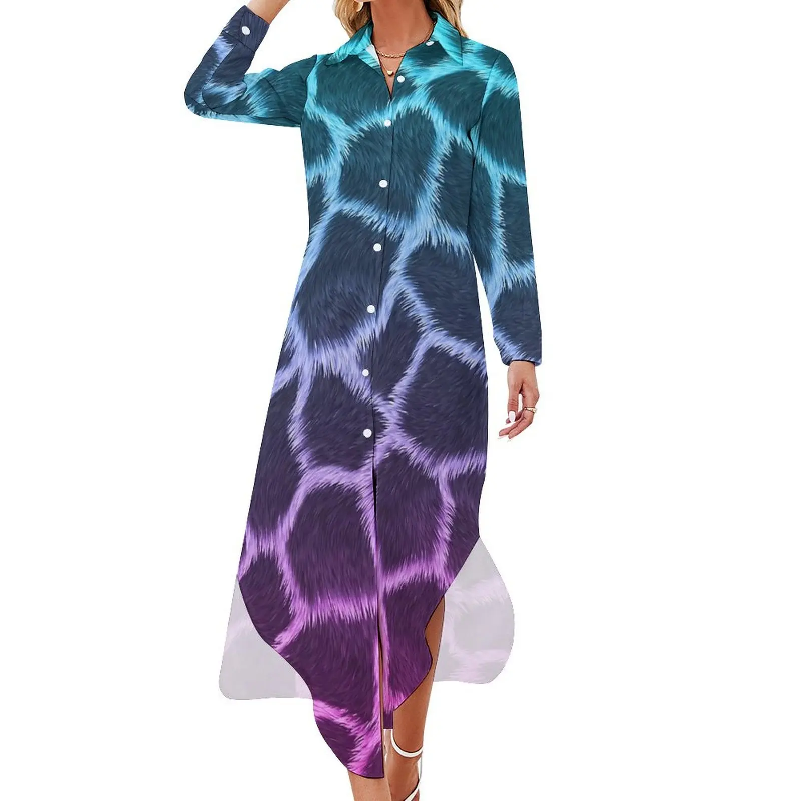 

Blue Pink Giraffe Skin Print Chiffon Dress Beach Dresses Stylish Casual Dress Womens Sexy Design Vestido 3XL 4XL 5XL