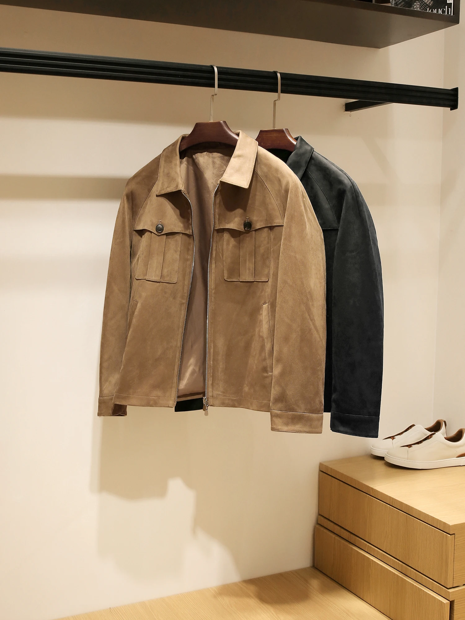 

Высококачественная замшевая повседневная деловая мужская осенне-зимняя верхняя одежда с воротником Jaet Faion Urban Sle на молнии