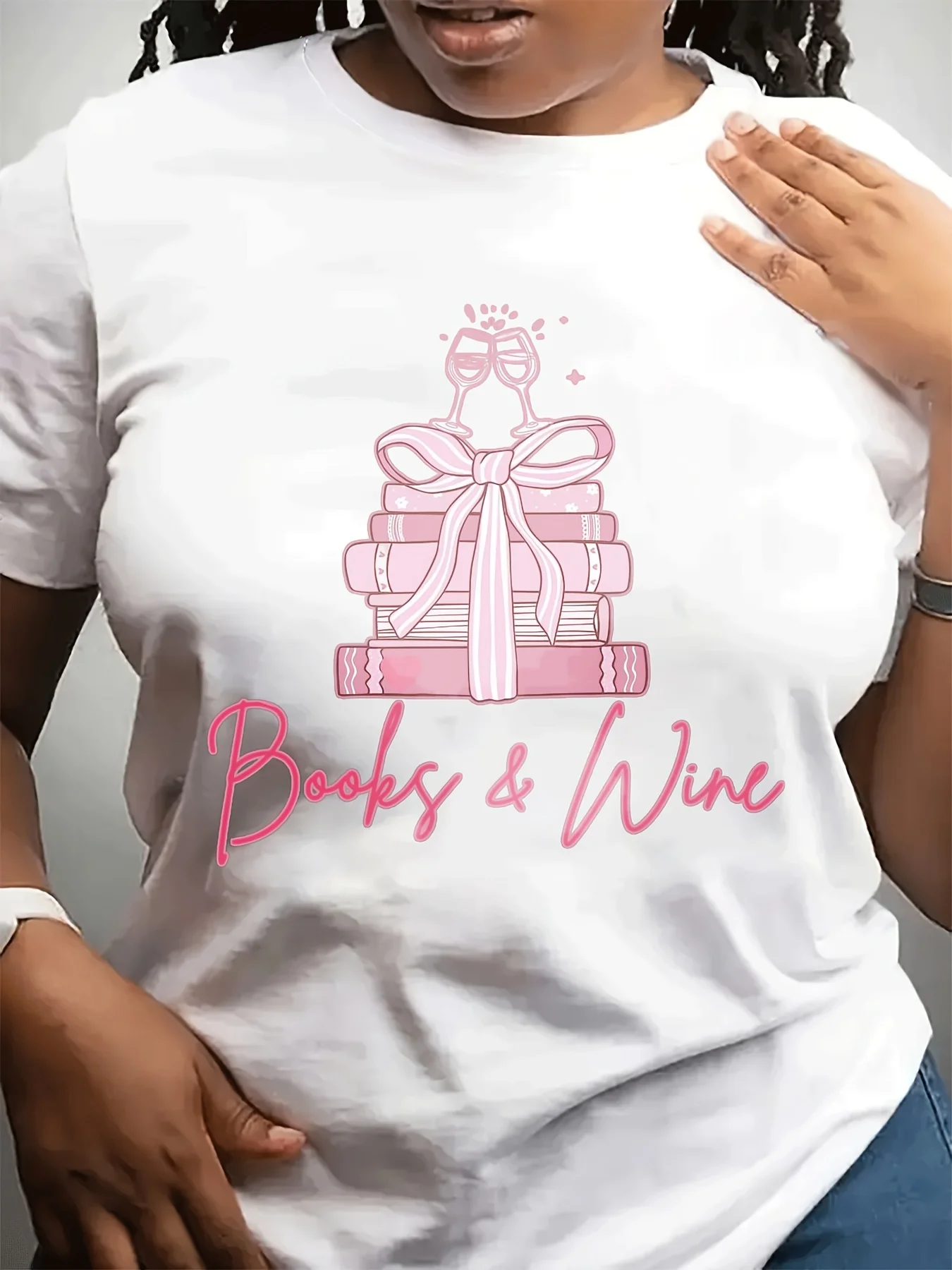 T-shirt da donna girocollo alla moda per la festa della mamma, maniche con motivi geometrici, libri e stampe di vino rosso, ideale per un regalo quotidiano