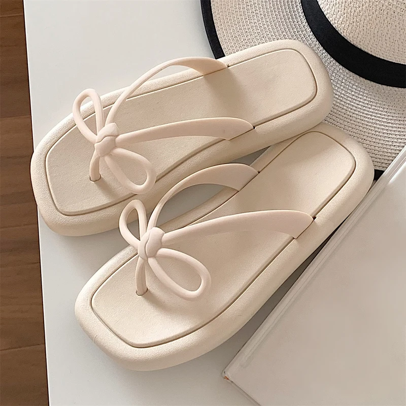 Summer 2023Fashion Thong Flip Flops Women Slippers Orthopedic Clip Toe home Slides Shoes Bow Knot Outdoor Beach Sea Flat Sandals