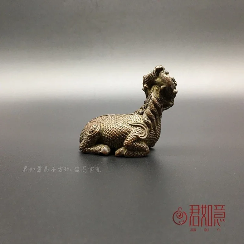 Small Ornament Solid Four-Like Horse Head Dragon Body Tea Pet Sculpture Brass Antique