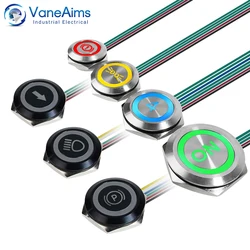 16/19/22/25/30mm Custom Ultra Short Push Button Logo Customizable Momentary Self-reset Waterproof IP65 LED Light Button 12v 220v