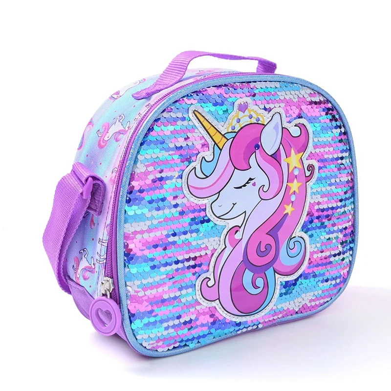 3Pcs Kid's Sequins Unicorn Backpacks Girls School Backpack with Lunch Pencil Bag Cute Travel School Bookbag Christmas Kids Gift