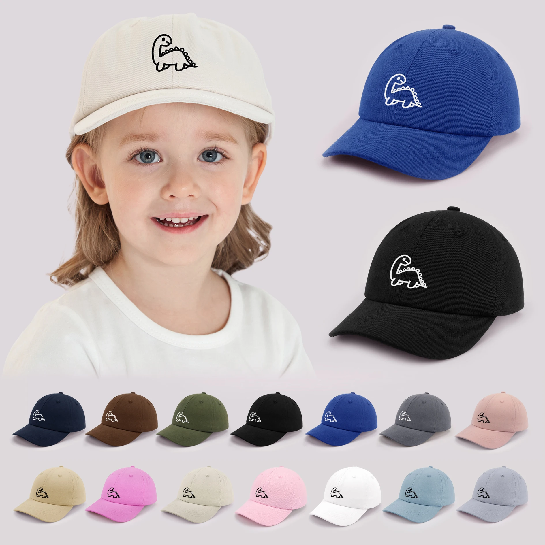 Cartoon Dinosaur Baby Baseball Cap Summer Cotton Peaked Hat for Infant Boy Girl Cute Embroidered Adjustable Kid Sun Hats