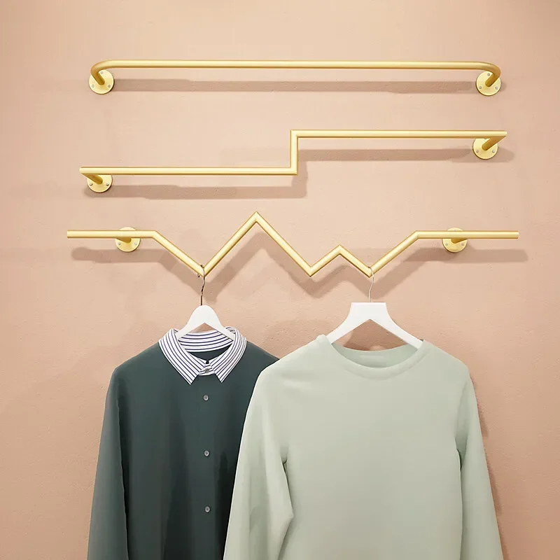 

Gold Clothing Store Hanger Metal Shelves for Coat and Dress Display Wall Mounted Hanging Tools for Space Saving Display