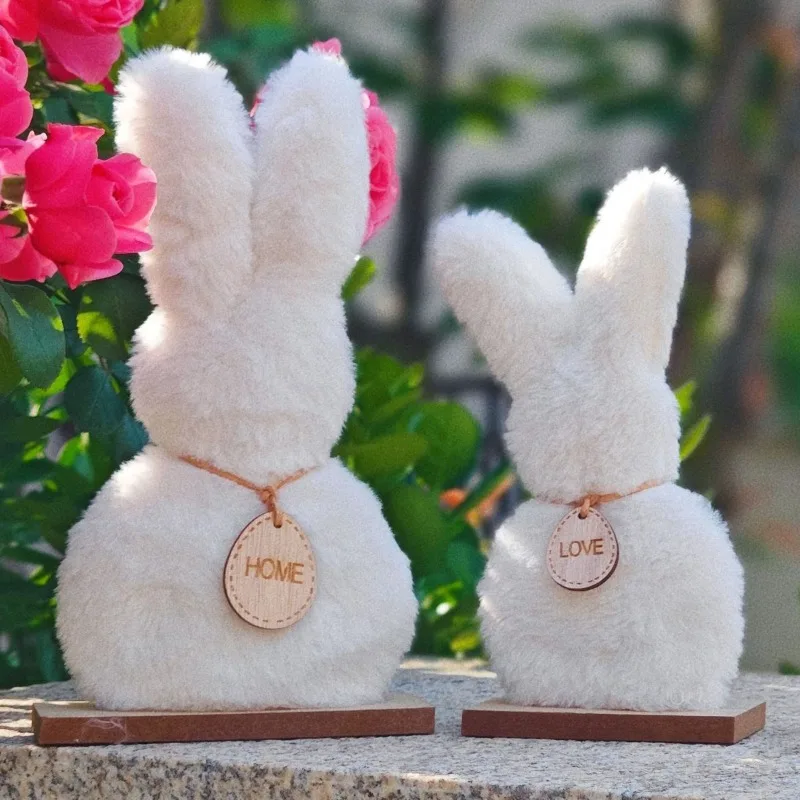 Kawaii Rabbit Model Toy Lovely Ornament Bunny Miniature Figurines Polyester Plush Bunny Ornament Set Living Room Decoration