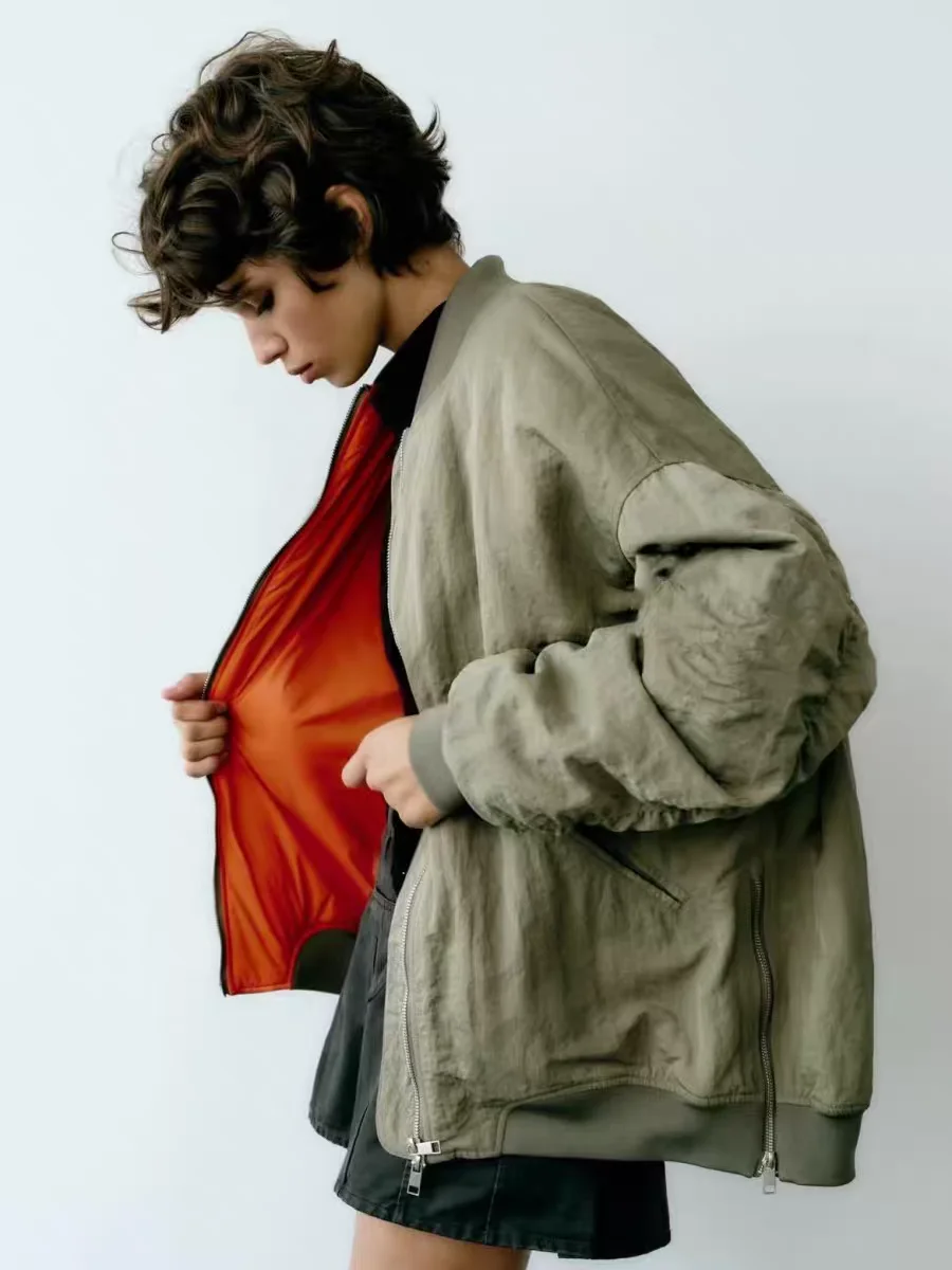 

Bomber Jackets Womens Jacket Oversized Women Autumn-Winter Mesh Color-Splicing Carnival Activity Trendy Panelled Flared Outdoors