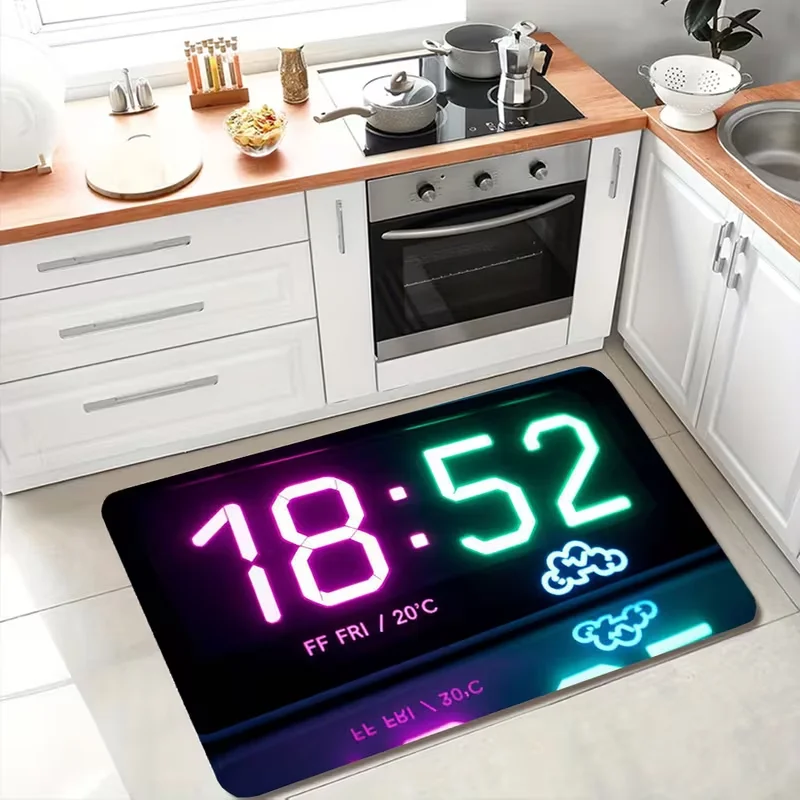 Modern Digital Clock Door Mat with Temperature Function Bedroom Kitchen Bathroom Entrance Home Decoration Mat Design Carpets