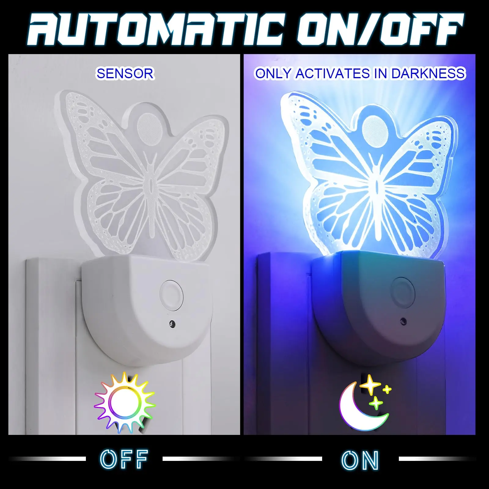 Night Light for Kids Butterfly Night Light Plug into Wall LED Wall Lamp 6 Colors Change RGB LED Nightlight for Children Bedroom