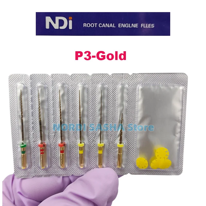 

6Pcs/Pack NDI Dental Endo Rotary Files P3-Gold Dental Large Taper Heat Activated Flexible Root Canal Files Length 21/25/31mm