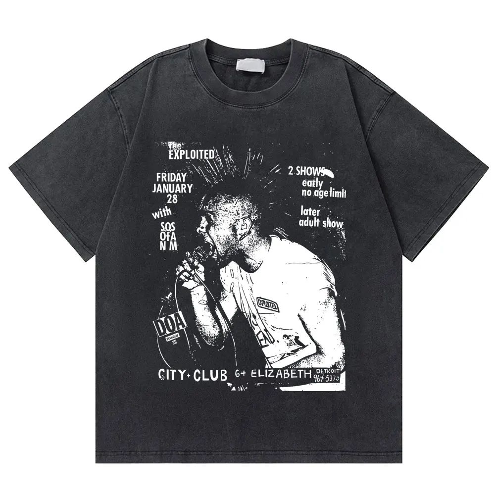 

Washed Vintage Rock Band The Exploited Concert Poster Merch T-shirt Men Hip Hop Gothic T Shirts Men's Punk Oversized T-shirts