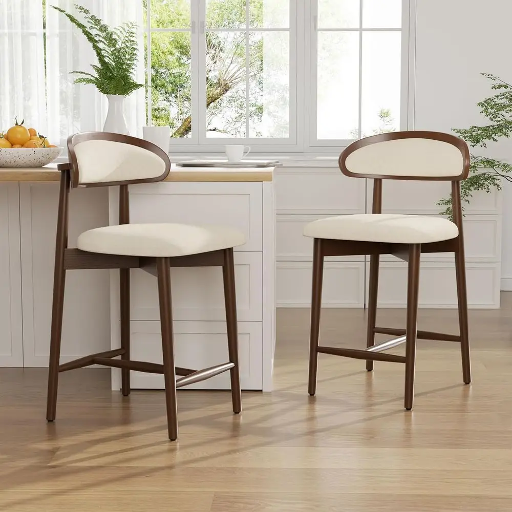

Upholstered Counter Height Bar Stools Set of 2, Beige, Suitable for Kitchen Island Dining