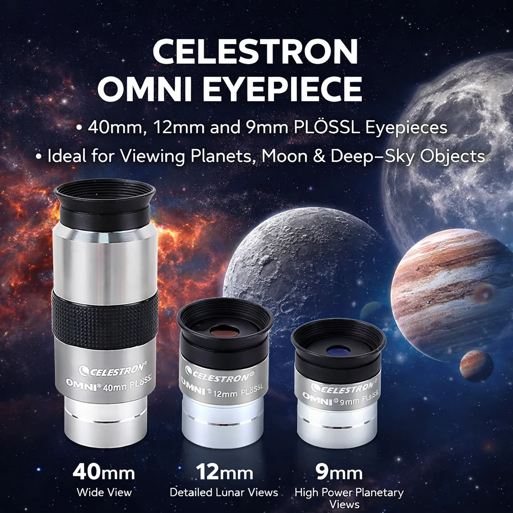 Oculaires Celestron Omni Plossl 40 mm, 12 mm, 9 mm, 1,25 pouces FMC HD pour télescope monoculaire, pour observation astronomique