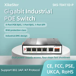 XikeStor Industrial Grade 1000M Network 4 Ports 1G POE RJ45 Port 1Slot SFP IP40 Protective Shell industrial EMC Design