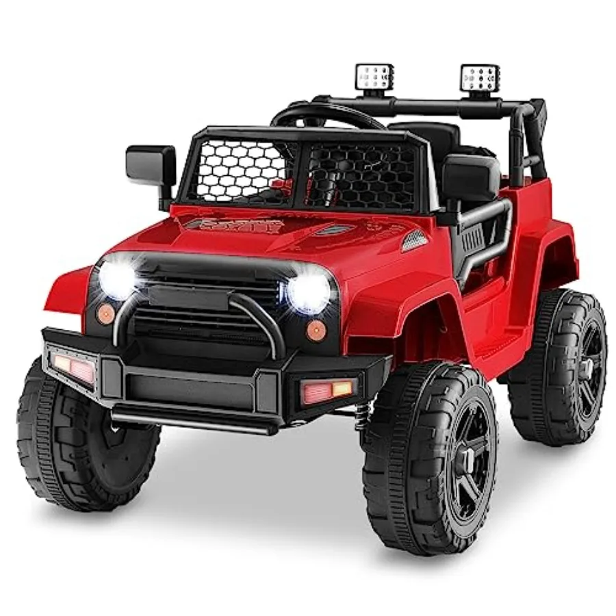 

Ride on car for kids, 12V battery-powered electric truck with remote control, steel frame, red color, spring suspension, headli