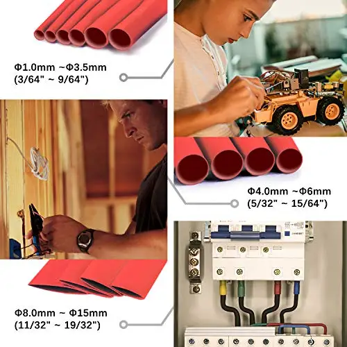 Heat Shrink Tubing Kit 2:1 Red Heat Shrink Tube Electrical Shrink Tubing Industrial Shrink Tubes Assortment for Wires Repairs