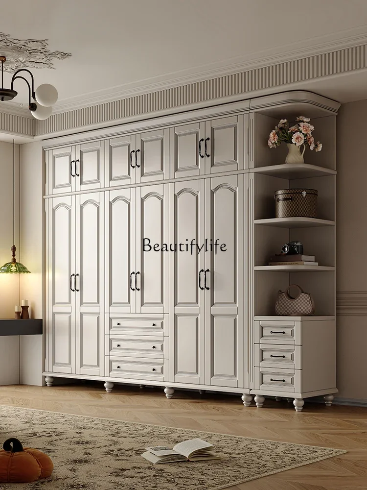 

02Retro solid wood wardrobe white modern simple style