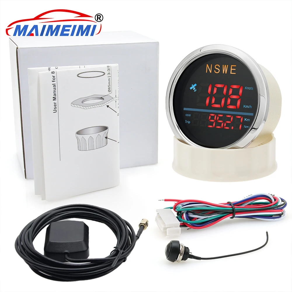 85mm Digital GPS Speedometer Gauge With GPS Antenna Km/H MPH Knots NSWE For Marine Car Moto